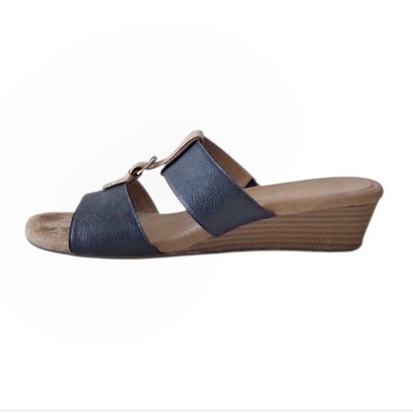 Aerosoles Yet It Be Black and Tan Wedge Sandals Coastal Preppy Summer 7.5 - Picture 4 of 7